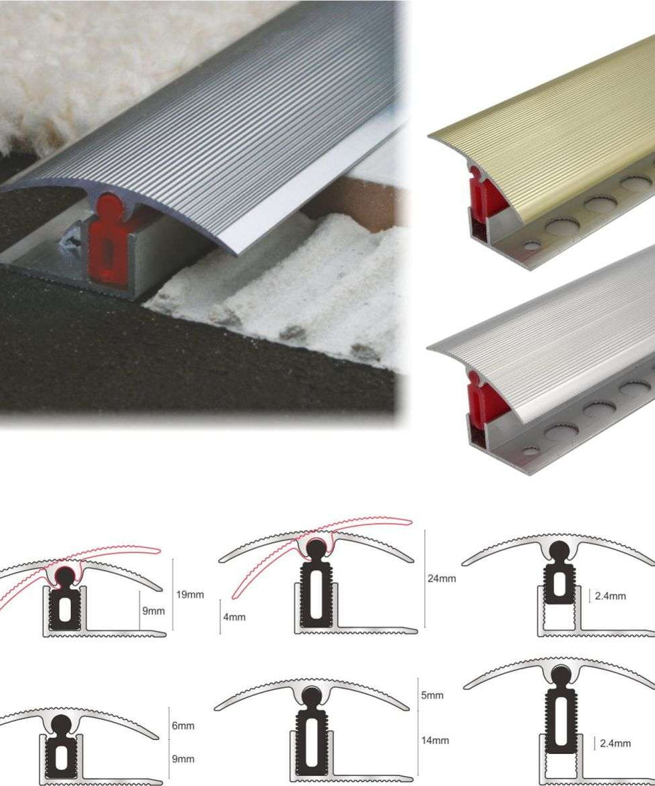 TTC 40mm Aluminium door Threshold T Bar Trim Adjustable Height/Pivots Easy clip Stair Nosing etc