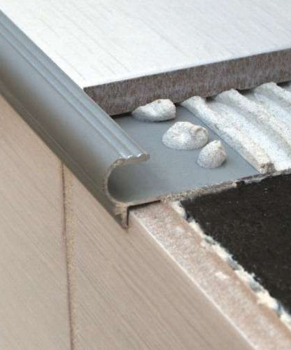 NAT – Tile-In Bullnose 10 and 12mm Matt Silver Stair Nosing etc
